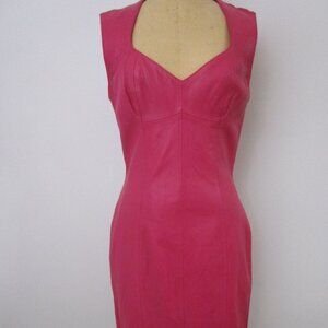 Hot Pink Fuchsia Leather Wiggle Dress Vintage